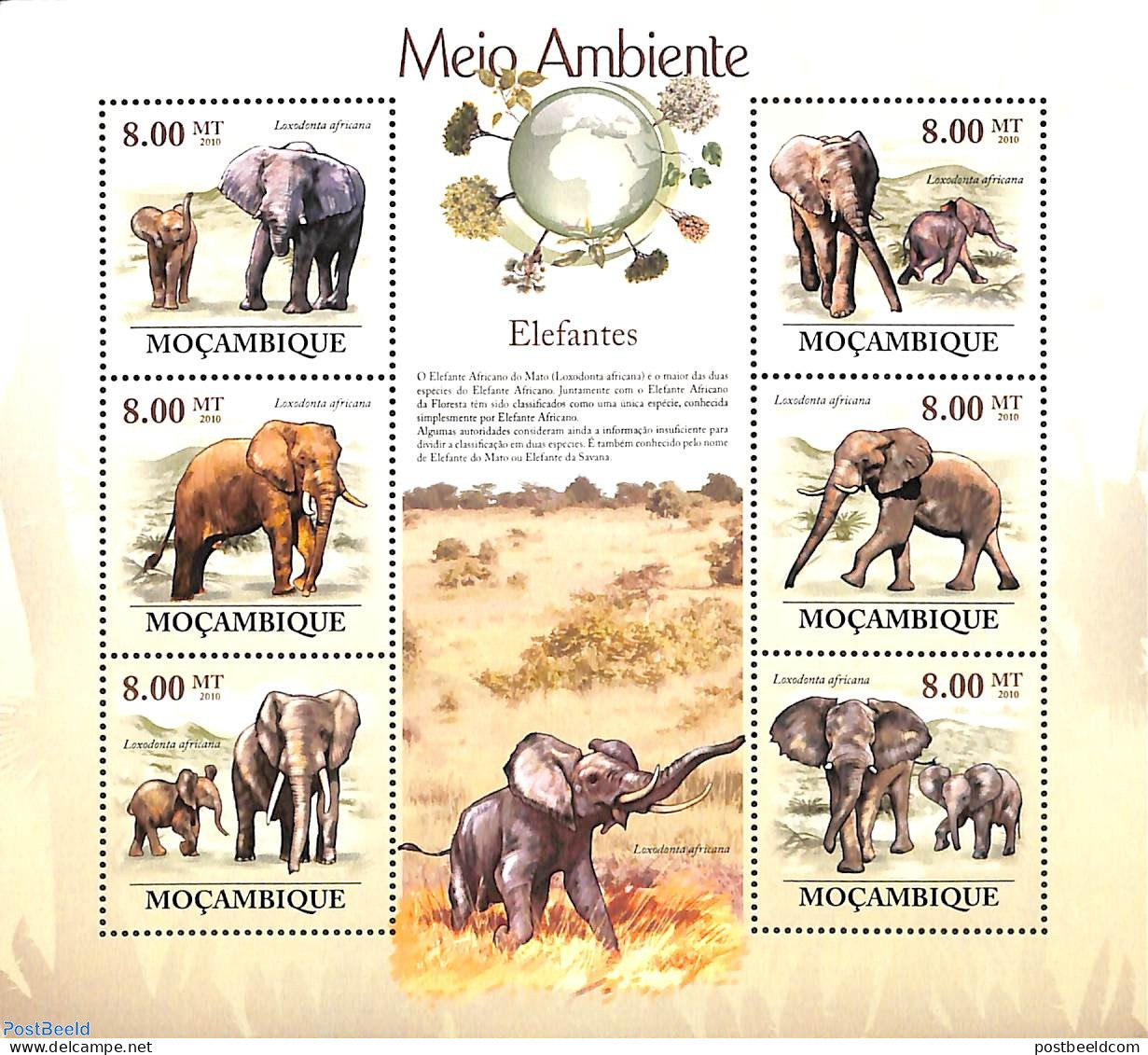 Mozambique 2010 Elephants 6v M/s, Mint NH, Nature - Elephants - Mozambique