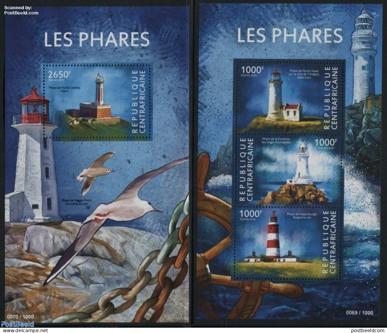 Central Africa 2015 Lighthouses 2 S/s, Mint NH, Nature - Various - Birds - Lighthouses & Safety At Sea - Phares