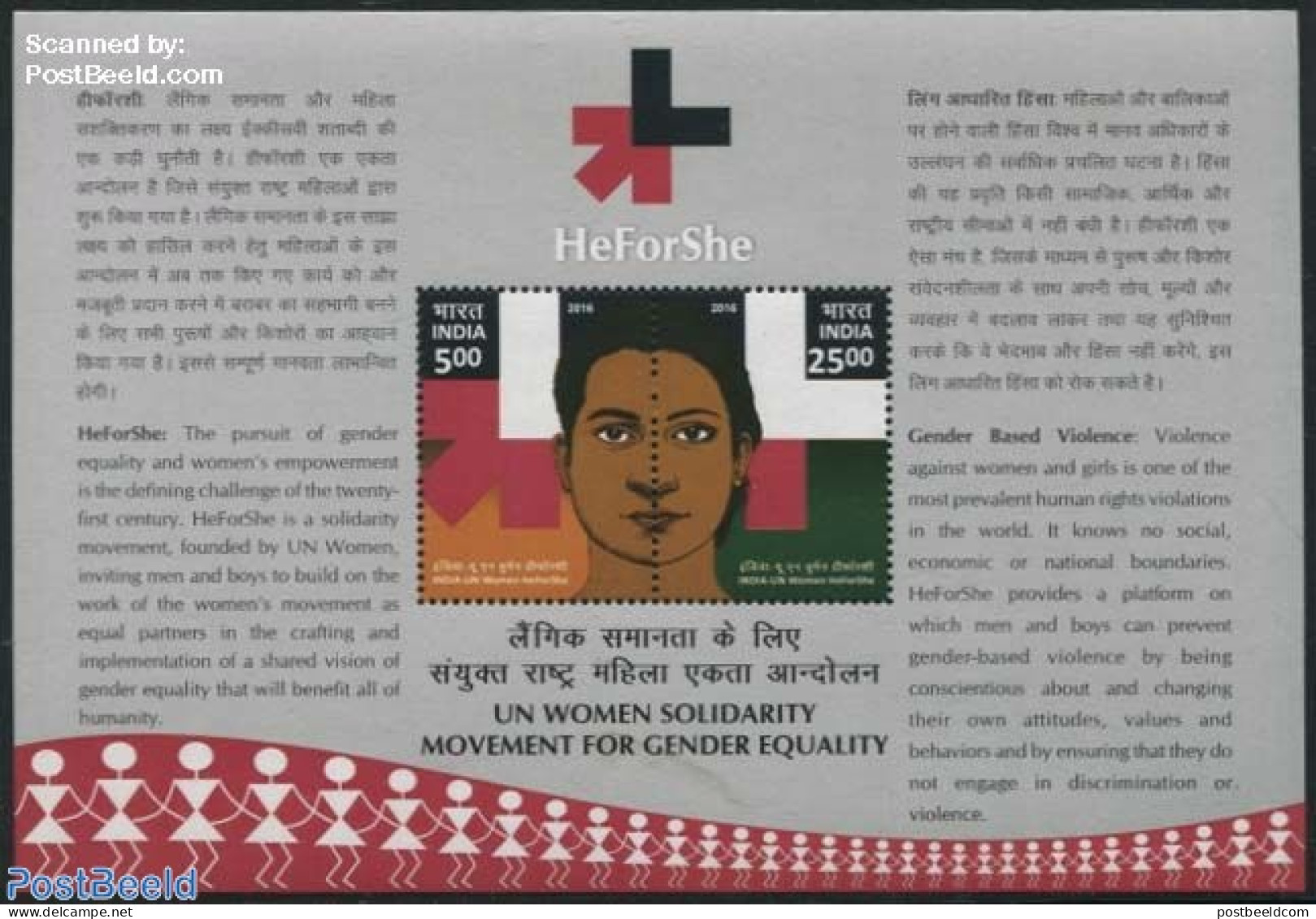 India 2016 He For She S/s, Joint Issue UNO, Mint NH, History - Various - Human Rights - United Nations - Joint Issues - Nuevos