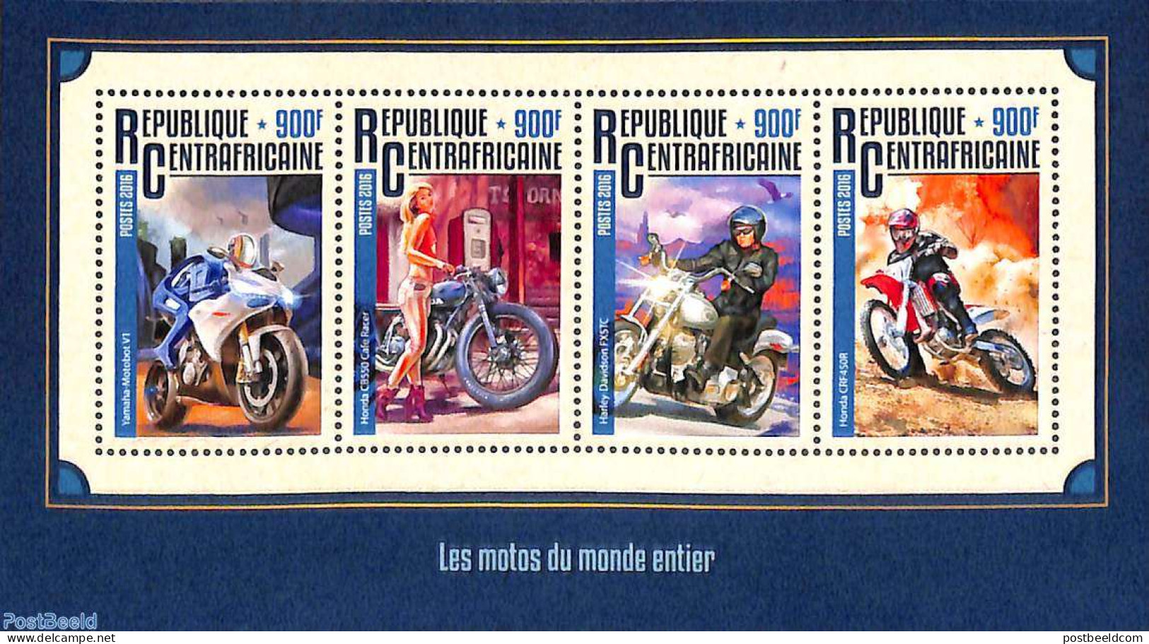 Central Africa 2016 Motorcycles 4v M/s, Mint NH, Transport - Motorcycles - Motorfietsen