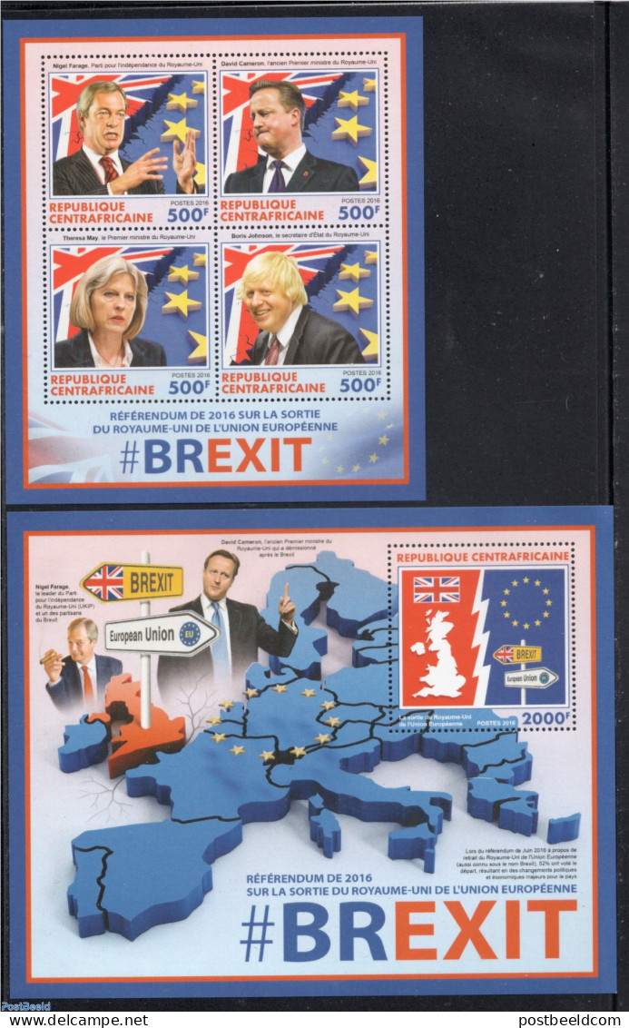 Central Africa 2016 Brexit 2 S/s, Mint NH, History - Various - Europa Hang-on Issues - Flags - Maps - Ideas Europeas