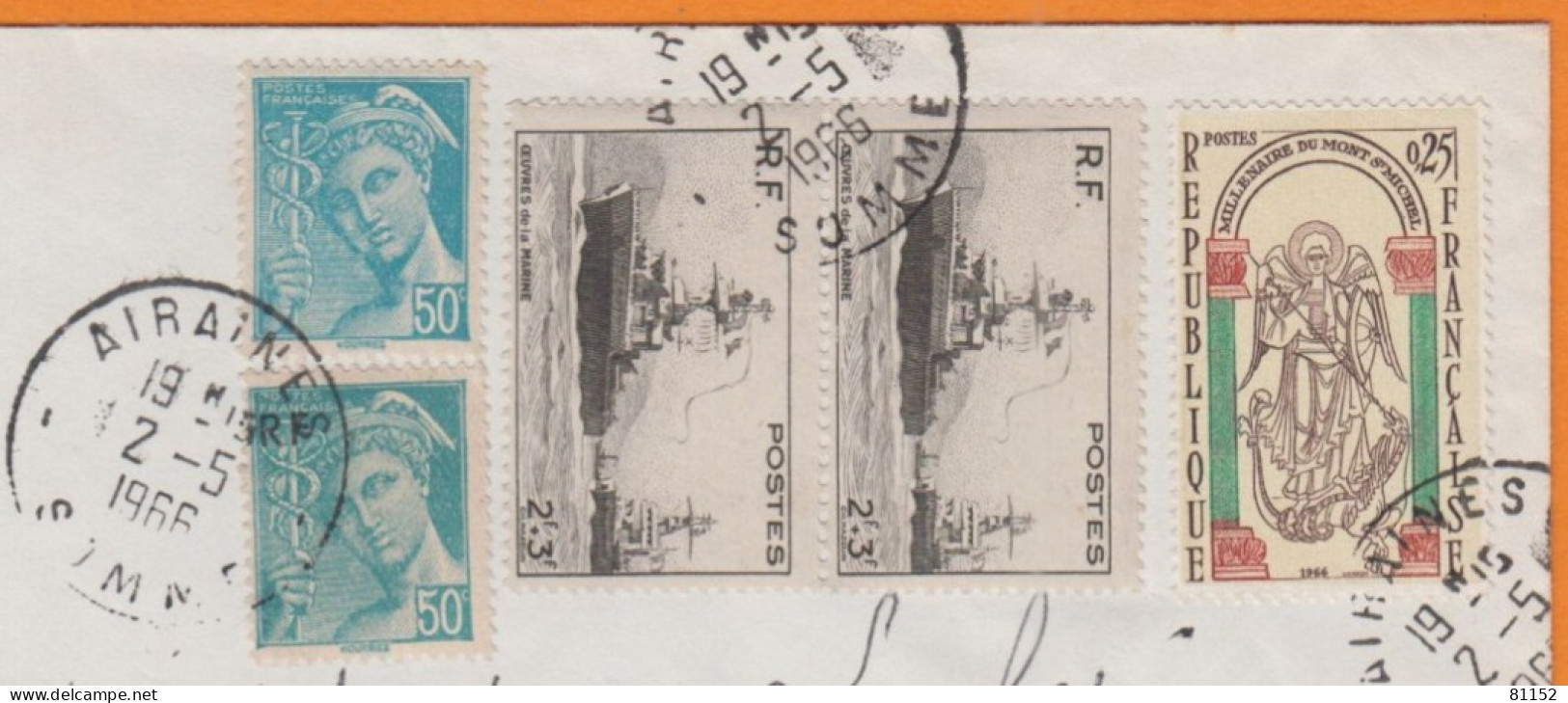 Composition Philatélique Sur Lettre Le 2 5 1966 De 80 AIRAINES Pour 62 BOULOGNE Sur MER Avec 5 Timbres - Brieven En Documenten