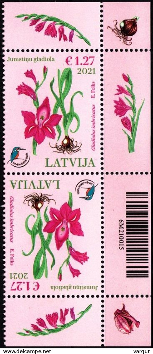 LATVIA 2021-11 FLORA Flower Gladiolus. Fund For Nature. Margin TB Pair, MNH - Sonstige & Ohne Zuordnung