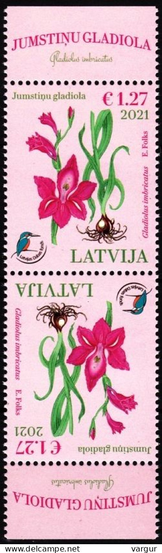 LATVIA 2021-11 FLORA Flower Gladiolus. Fund For Nature. NAME Tete-Beche Pair, MNH - Sonstige & Ohne Zuordnung