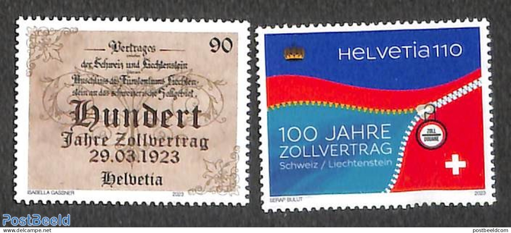 Switzerland 2023 100 Years Zoll Treaty With Liechtenstein 2v, Mint NH, Various - Joint Issues - Ungebraucht