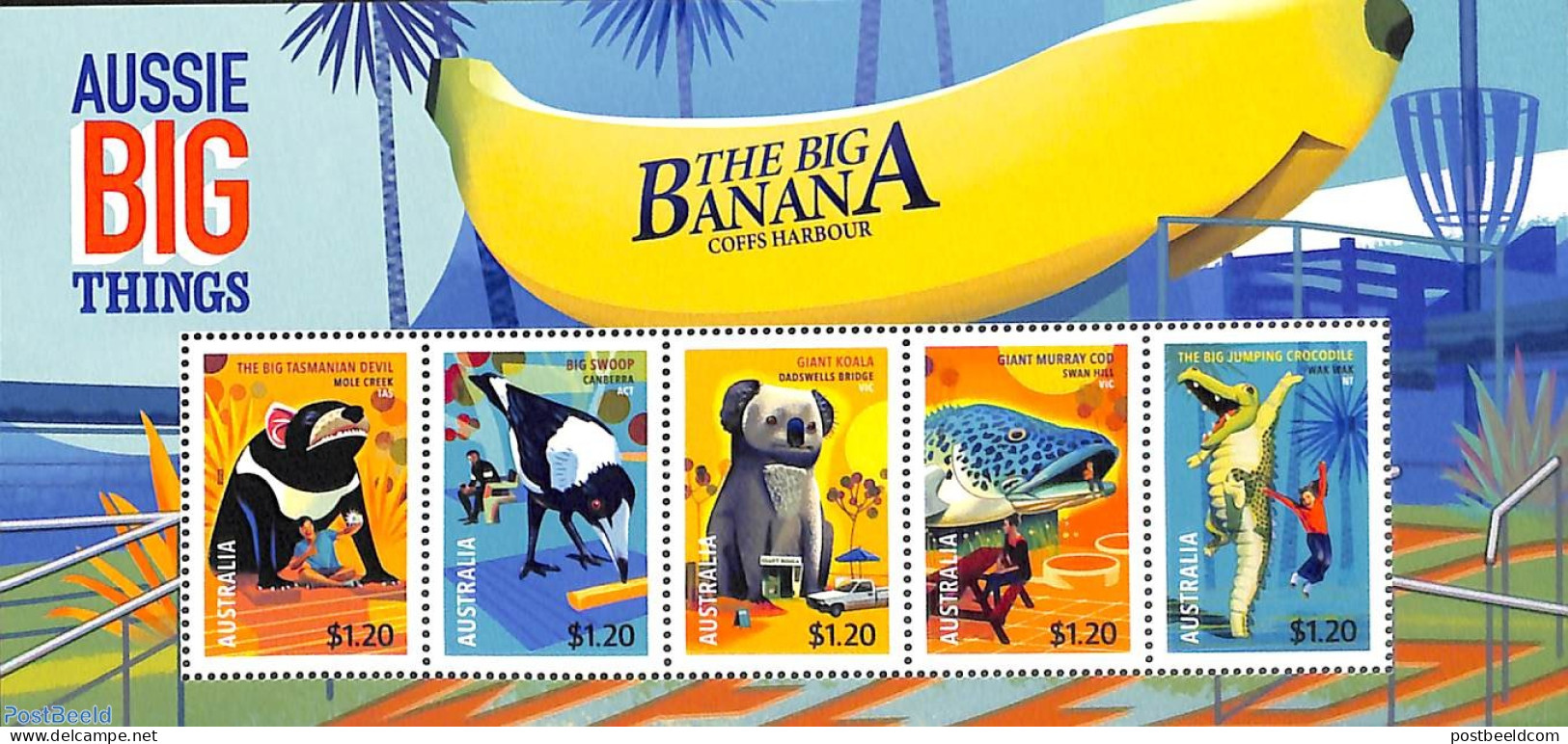 Australia 2023 Big Things S/s, Mint NH, Nature - Birds - Crocodiles - Fish - Art - Sculpture - Unused Stamps
