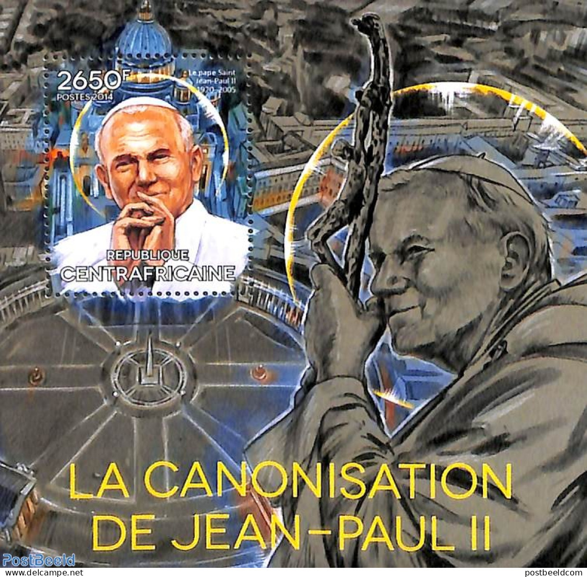Central Africa 2014 Pope John Paul II S/s, Mint NH, Religion - Pope - Religion - Popes