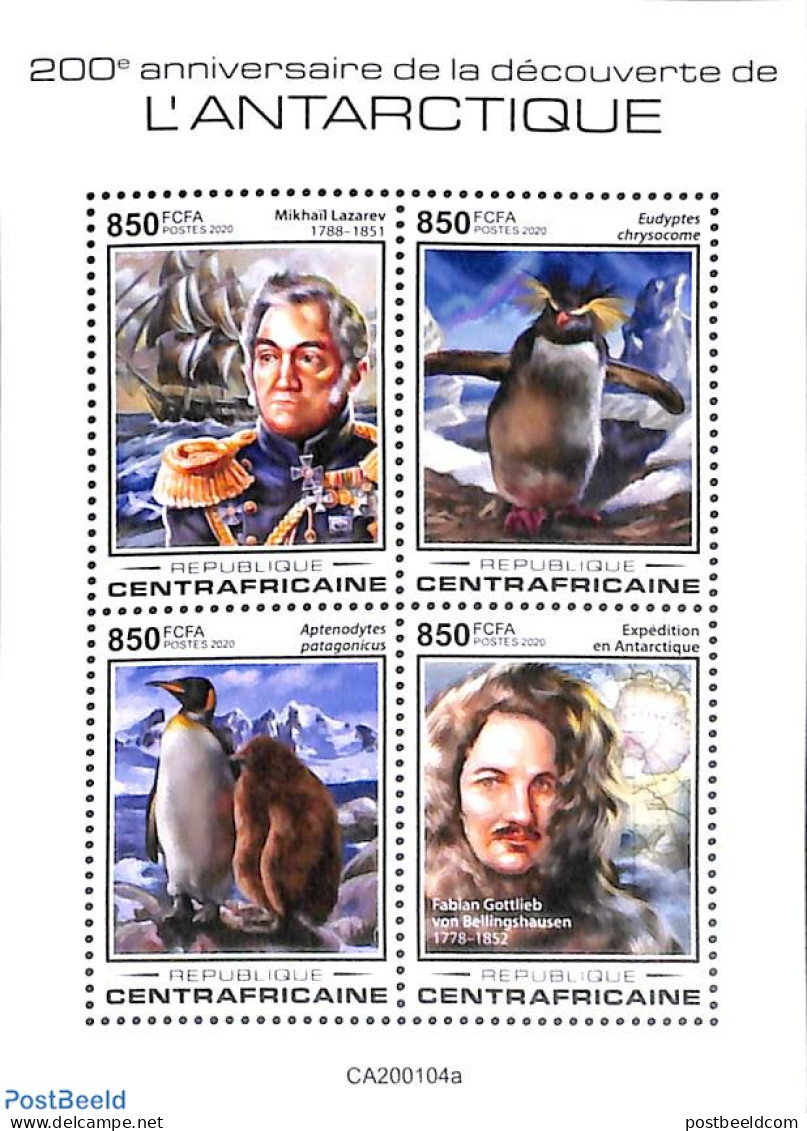 Central Africa 2020 Antarctica 4v M/s, Mint NH, History - Nature - Science - Transport - Explorers - Penguins - The Ar.. - Explorateurs