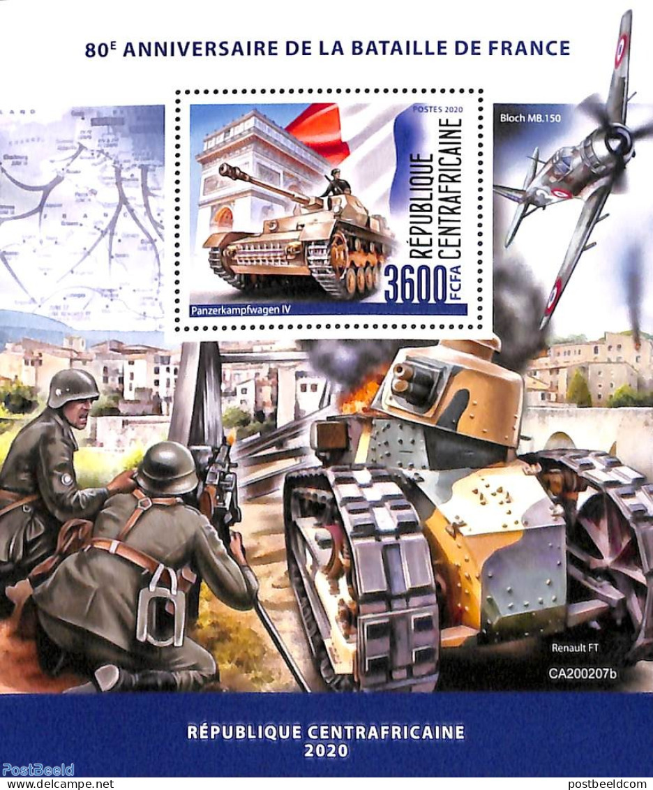 Central Africa 2020 Battle Of France S/s, Mint NH, History - World War II - WW2 (II Guerra Mundial)