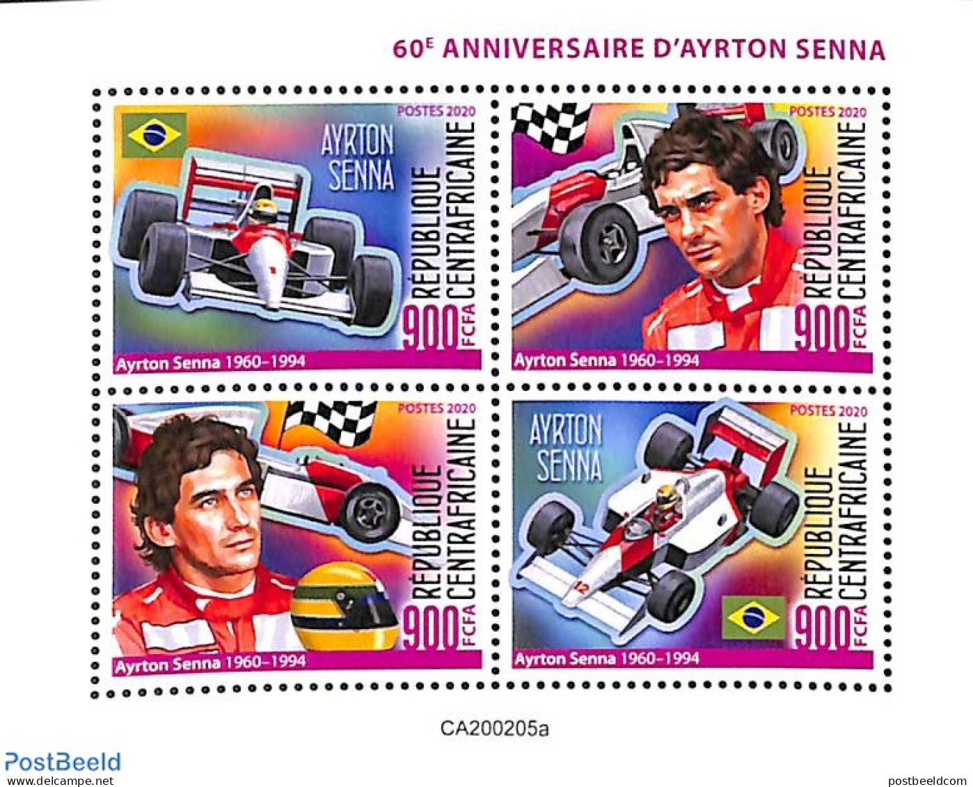 Central Africa 2020 Ayrton Senna 4v M/s, Mint NH, Sport - Autosports - Zentralafrik. Republik