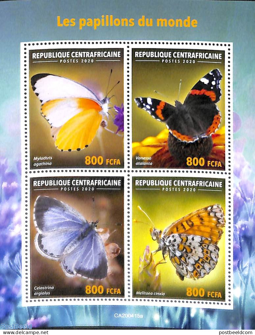 Central Africa 2020 Butterflies 4v M/s, Mint NH, Nature - Butterflies - Zentralafrik. Republik