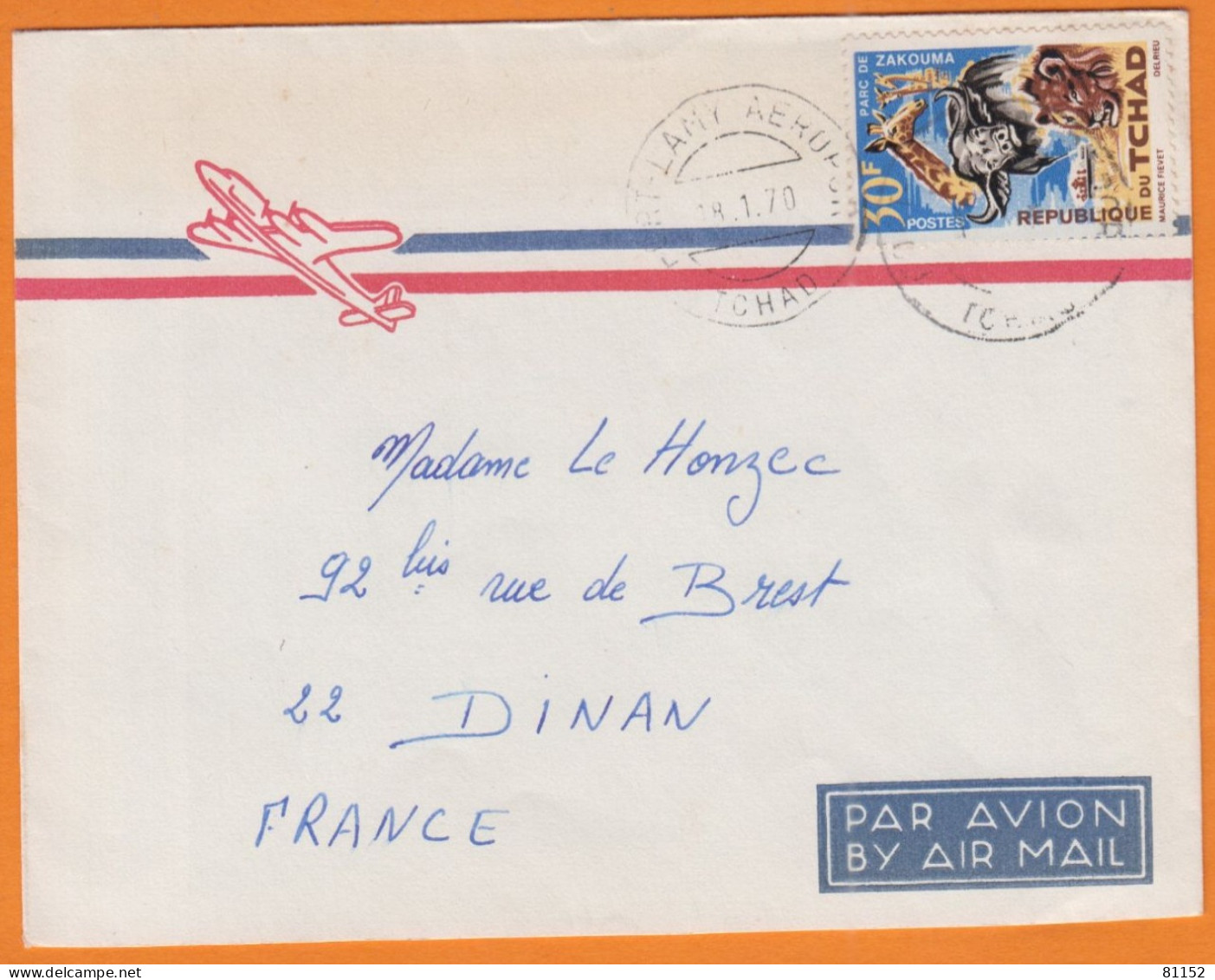 Tchad   Lettre à 30F   De FORT-LAMY  Année  1970    Pour 22 DINAN    D'un Militaire - Ciad (1960-...)