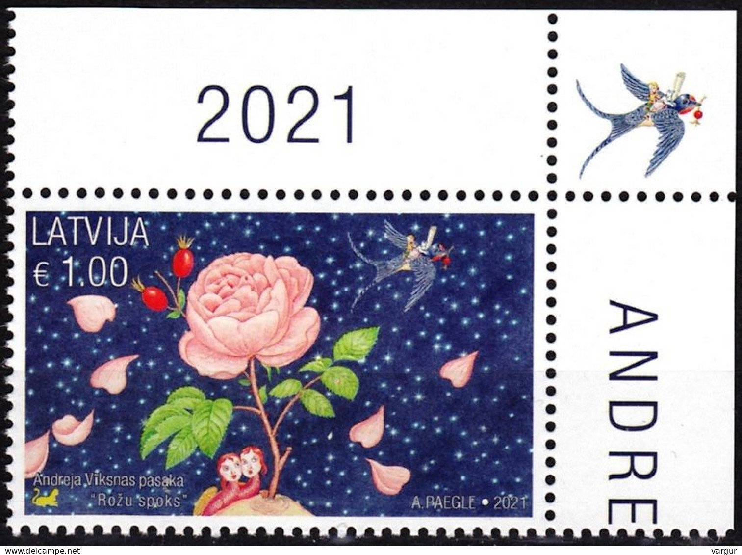 LATVIA 2021-19 Fairy Tale, Literature: The Rose Ghost. Painting. CORNER, MNH - Verhalen, Fabels En Legenden