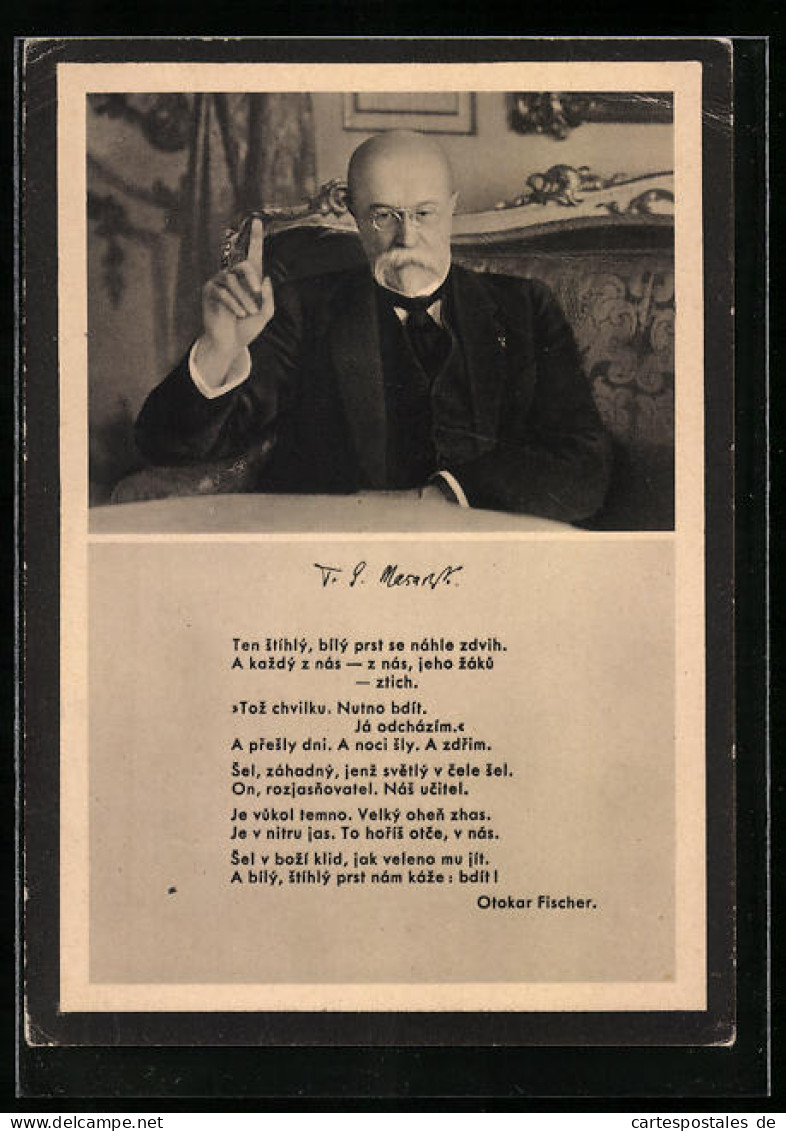 AK Präsident Masaryk (TGM) Mit Erhobener Hand  - Politieke En Militaire Mannen