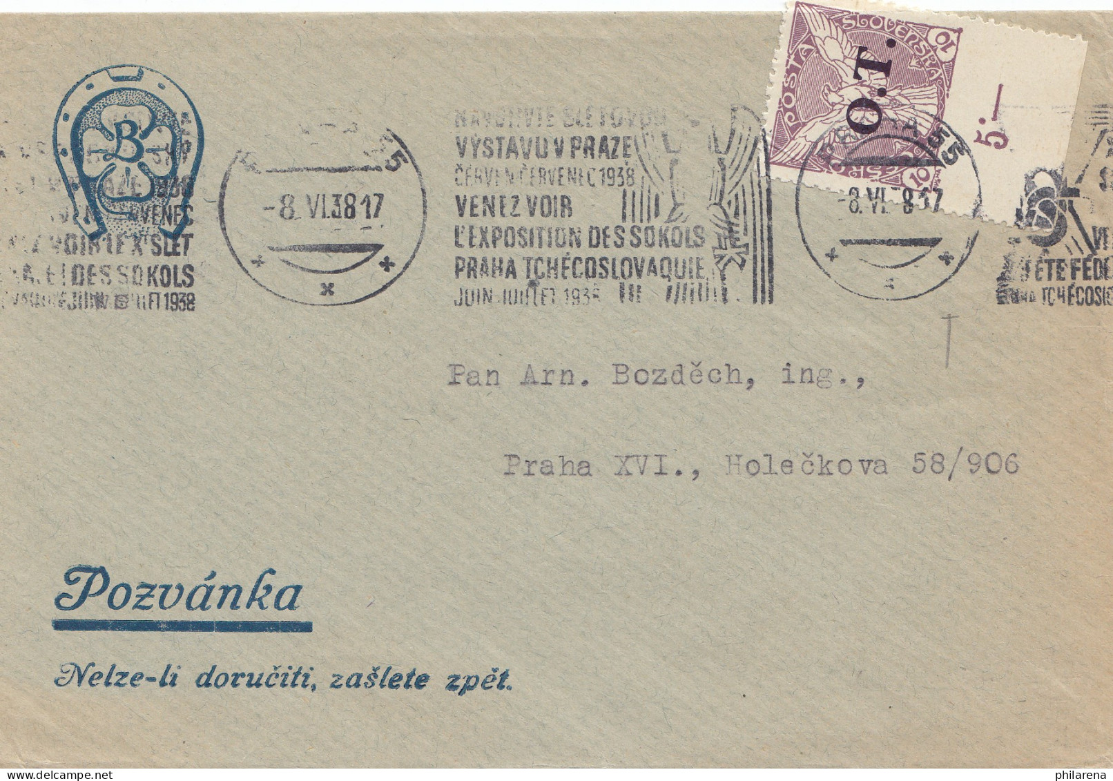 Tschecheslowakei: 1938: Brief Aus Prag, Marke Mit Teilzähnung - Sonstige & Ohne Zuordnung