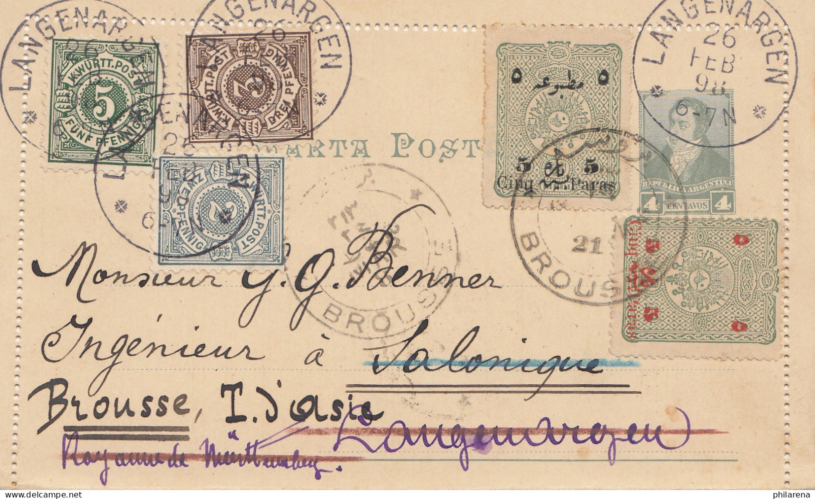 Türkei: 1898: Brousse Nach Langenargen, Kartenbrief - Sonstige & Ohne Zuordnung
