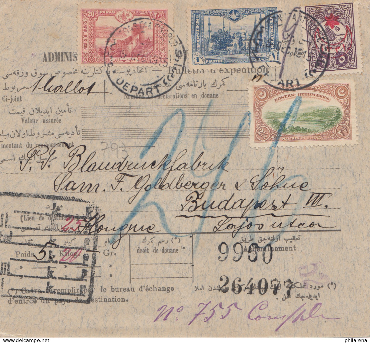 Türkei: Paketkarte Nach Budapest, Nr. 239 U.a. - Other & Unclassified