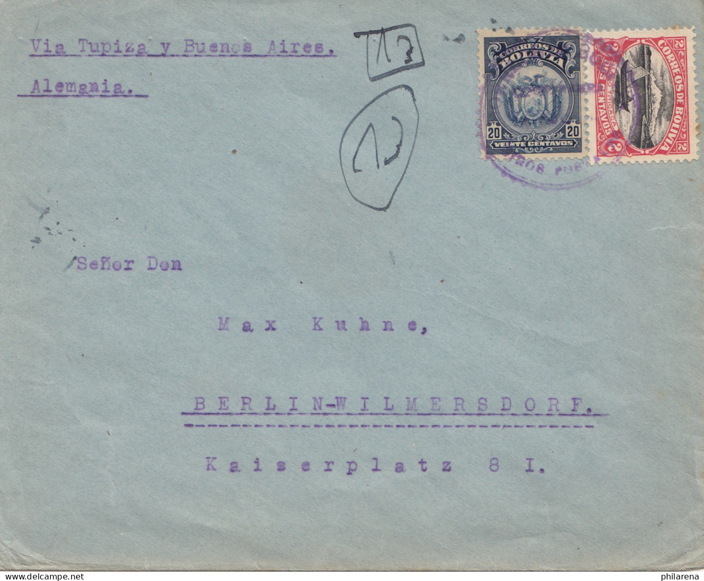 Bolivia/Bolivien: 1921: Letter Via Tupiza To Berlin - Bolivia