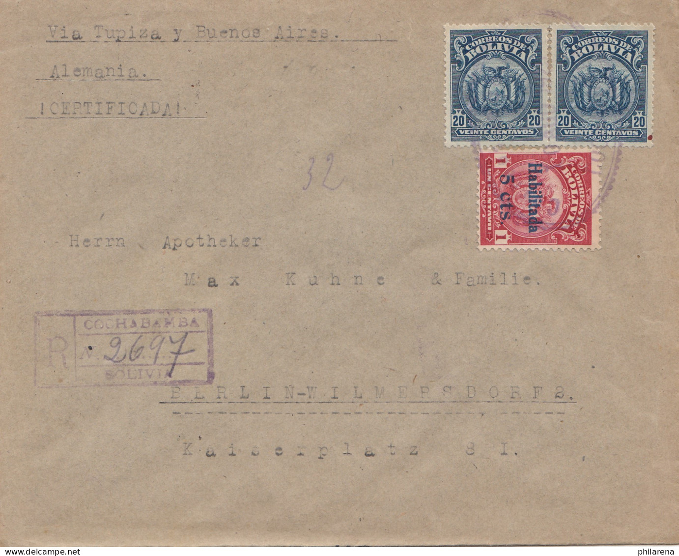 Bolivia/Bolivien: Registered  1925 From Cochabamba To Berlin - Bolivie