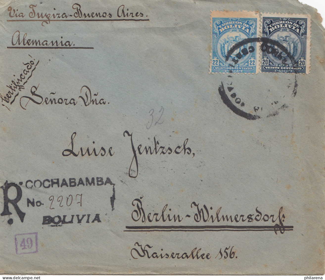 Bolivien: 1920 Cochabamba To Berlin/Germany Registered, Censor - Bolivien