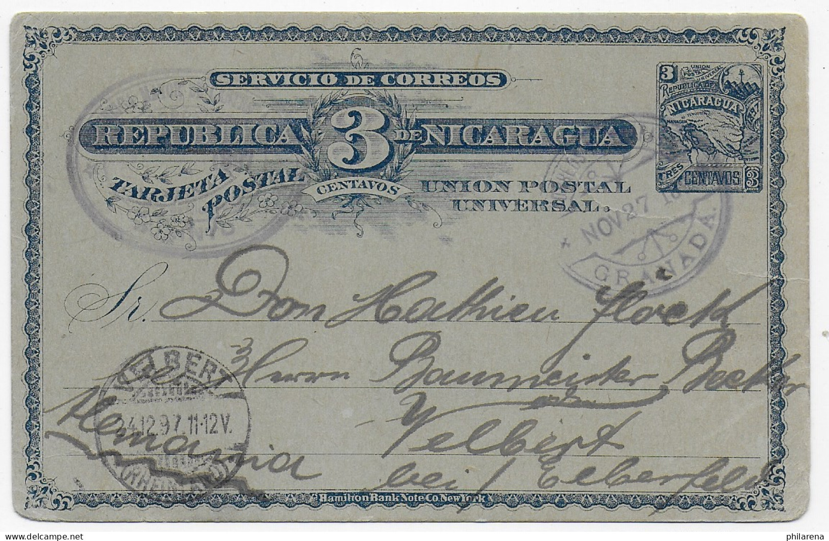Post Card Granada To Velbert/Germany 1897 - Nicaragua