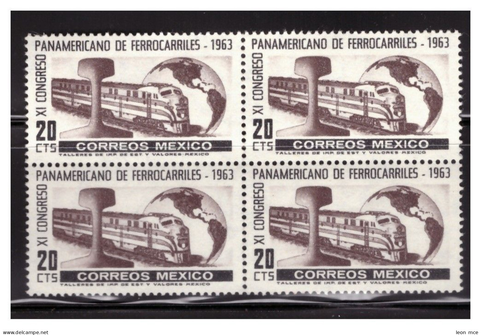 1963 México XI CONGRESO PANAMERICANO DE FERROCARRILES, Sc. 942 BLOCK  4 MNH Trains Pan-American Congress Railroad - Mexiko