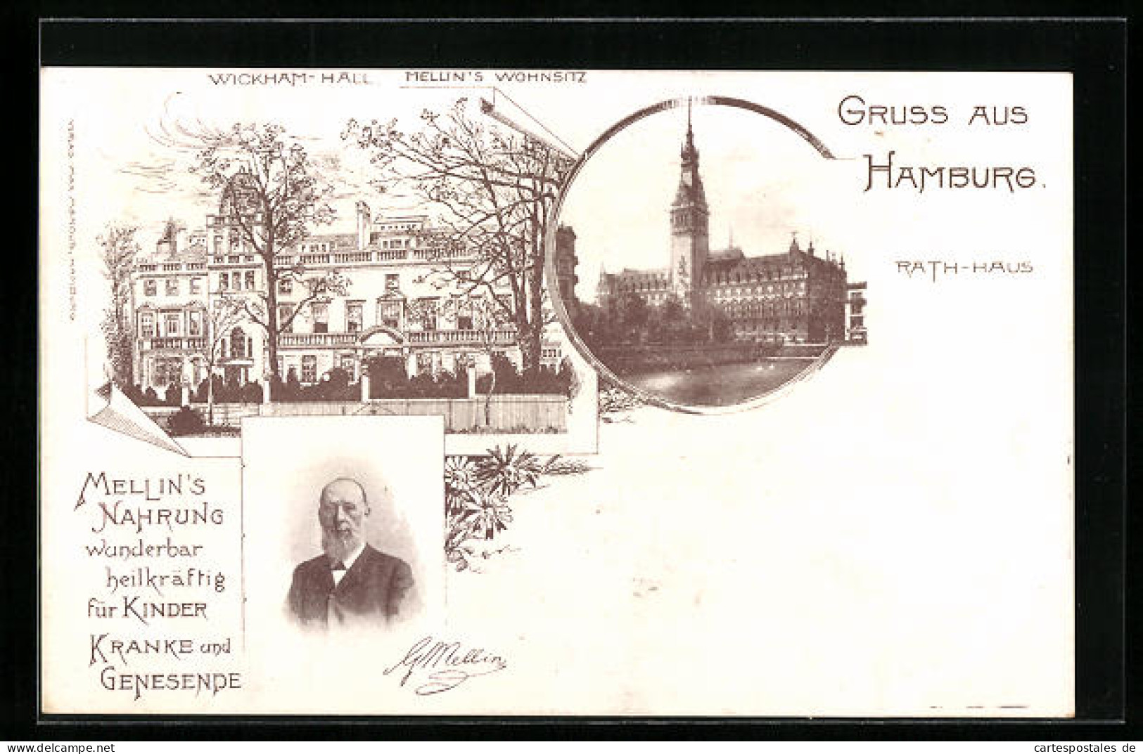 AK Hamburg, Rathaus, Wickham-Hall, Mellins Wohnsitz  - Mitte