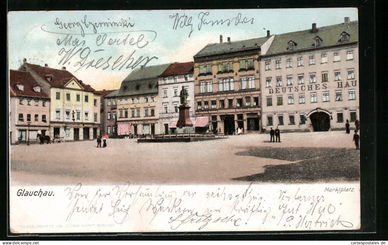 AK Glauchau, Marktplatz Mit Hotel Deutsches Haus Und Denkmal  - Glauchau