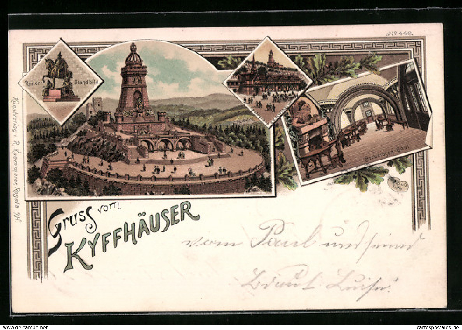 Lithographie Kyffhäuser, Restaurant A. D. Kyffhäuser, Inneres Barbarossa-Saal, Denkmal  - Kyffhäuser