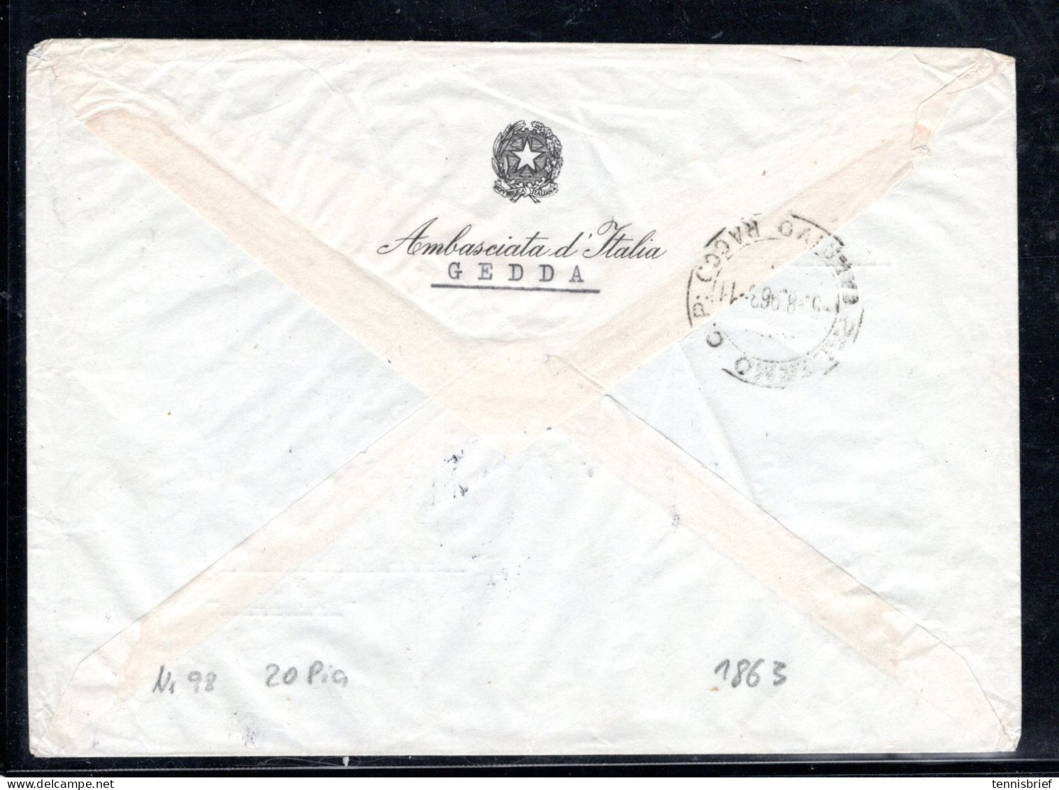 1963 , 20 Pi. On Registered Cover  " DJEDDA " To Italy , Commercial Use  #161 - Saoedi-Arabië