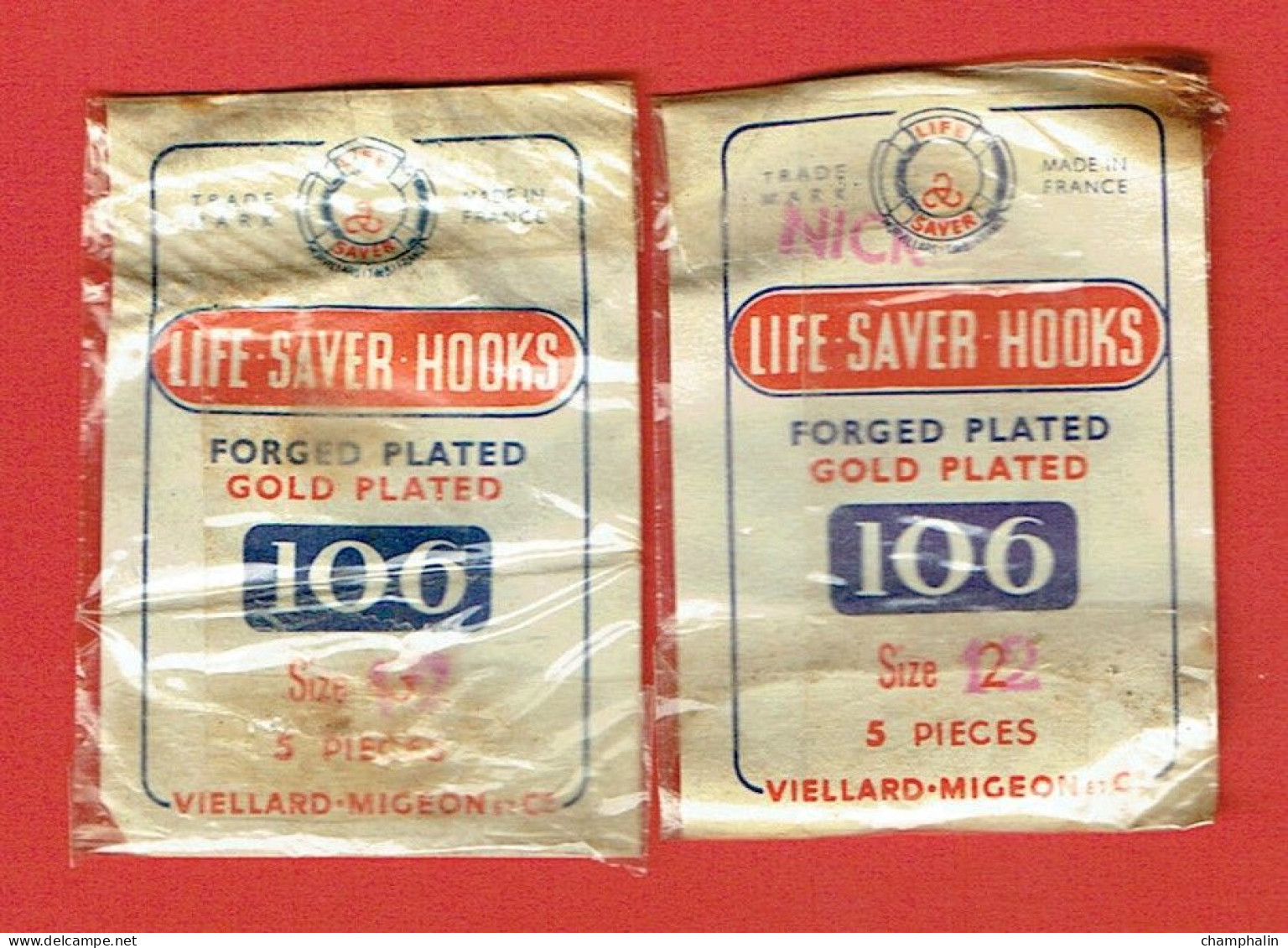 Matériel De Pêche à La Ligne - Lot De 2 Anciens Sachets D'hameçons Life Saver Hooks N°106 - Ets Viellard-Migeon & Cie - Pêche