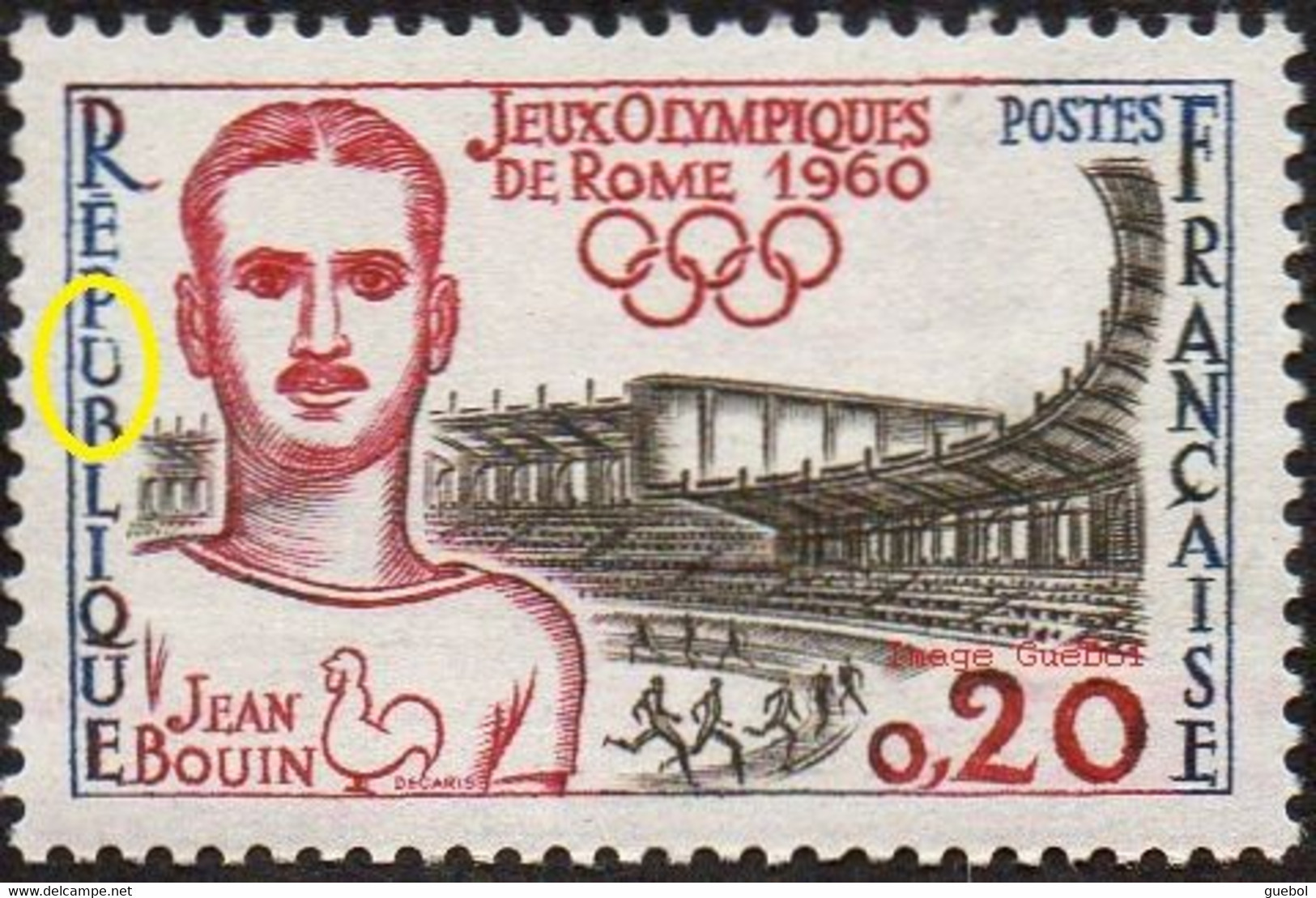 France Variété N° 1265c ** U De REPUBLIQUE Cassé - Jeux Olympiques De Rome - Jean Bouin - Neufs