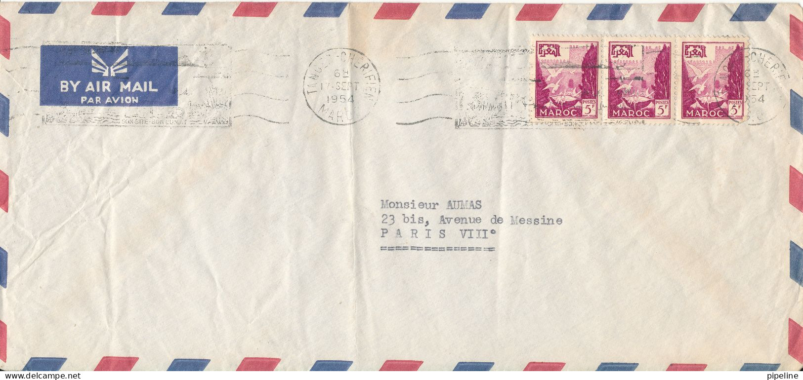 Morocco Air Mail Cover Sent To Denmark 17-9-1954 Folded Cover - Marruecos (1956-...)