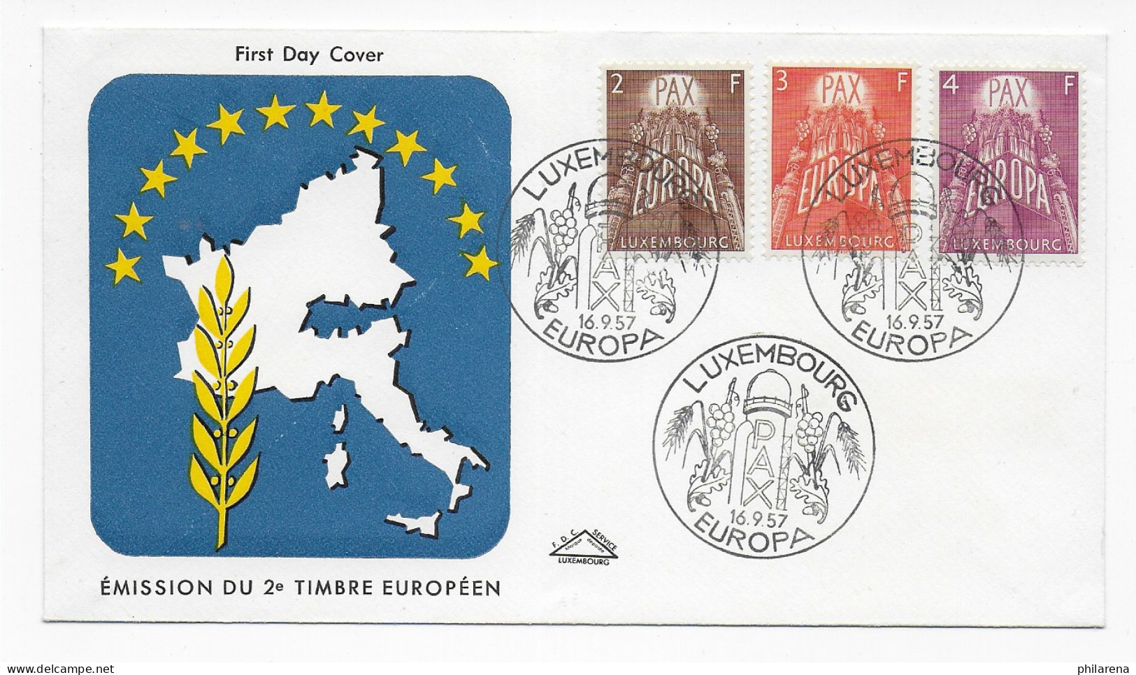 FDC Luxembourg 1957, Emission Du 2nd Timbre Euroéen - Sonstige & Ohne Zuordnung