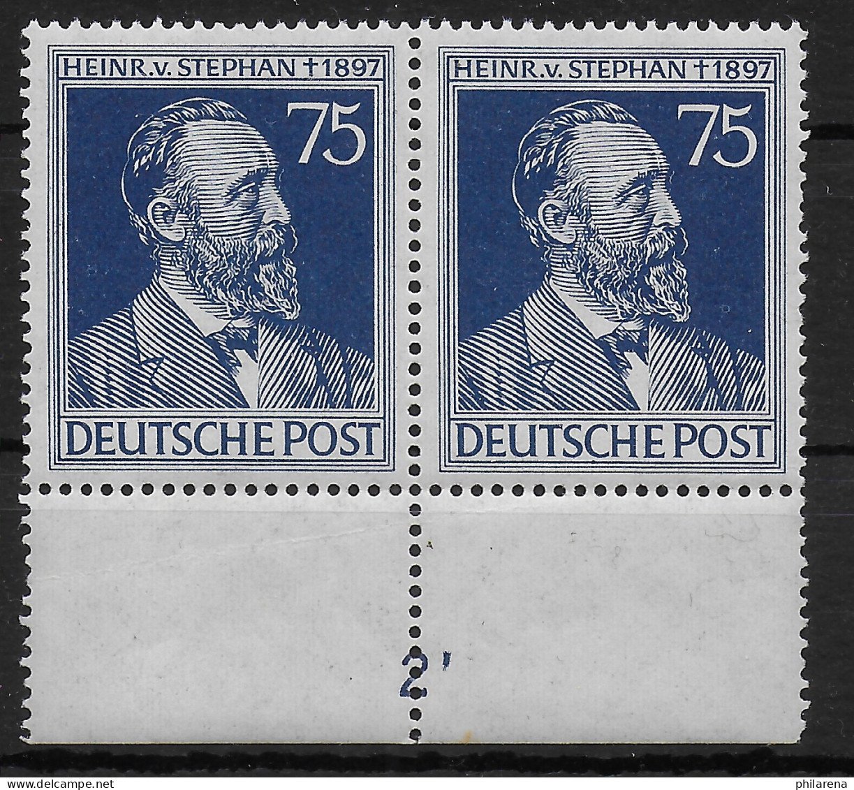 MiNr. 964, Plattennummer 2, Waagrechtes Unterrandpaar, Postfrisch, ** - Ungebraucht