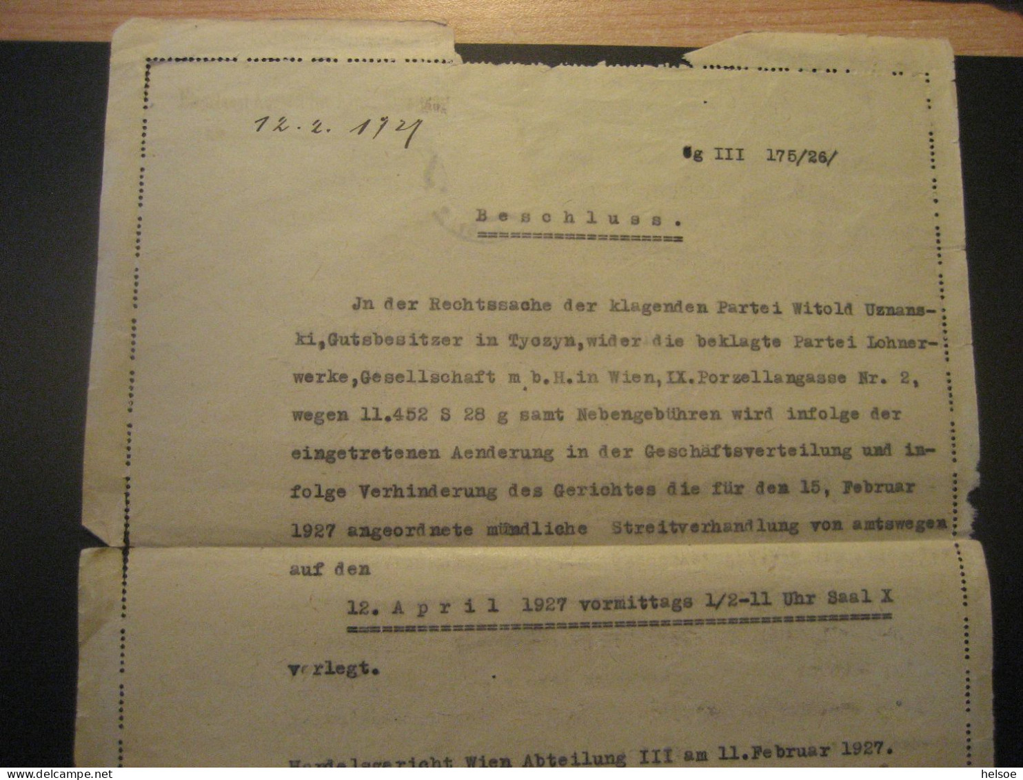 Österreich- Beschluss Vom Handelsgericht Wien Gelaufen 1927 Mit Porto MiNr. 148 Von Wien I Nach Wien I - Impuestos