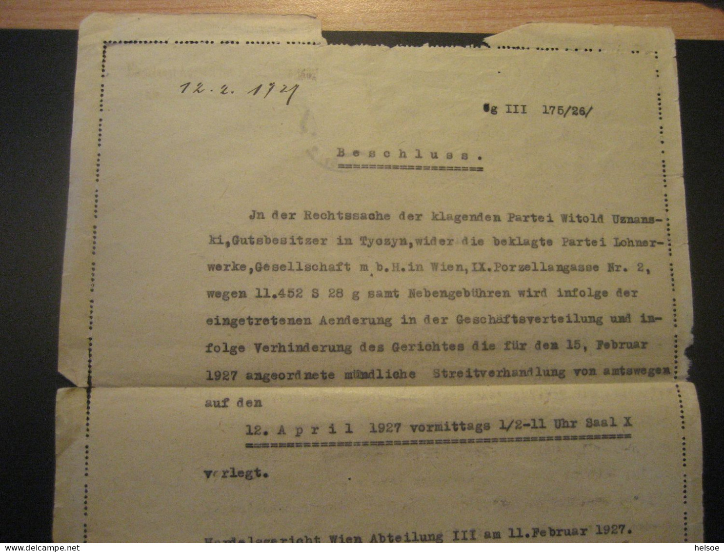 Österreich- Beschluss Vom Handelsgericht Wien Gelaufen 1927 Mit Porto MiNr. 148 Von Wien I Nach Wien I - Portomarken