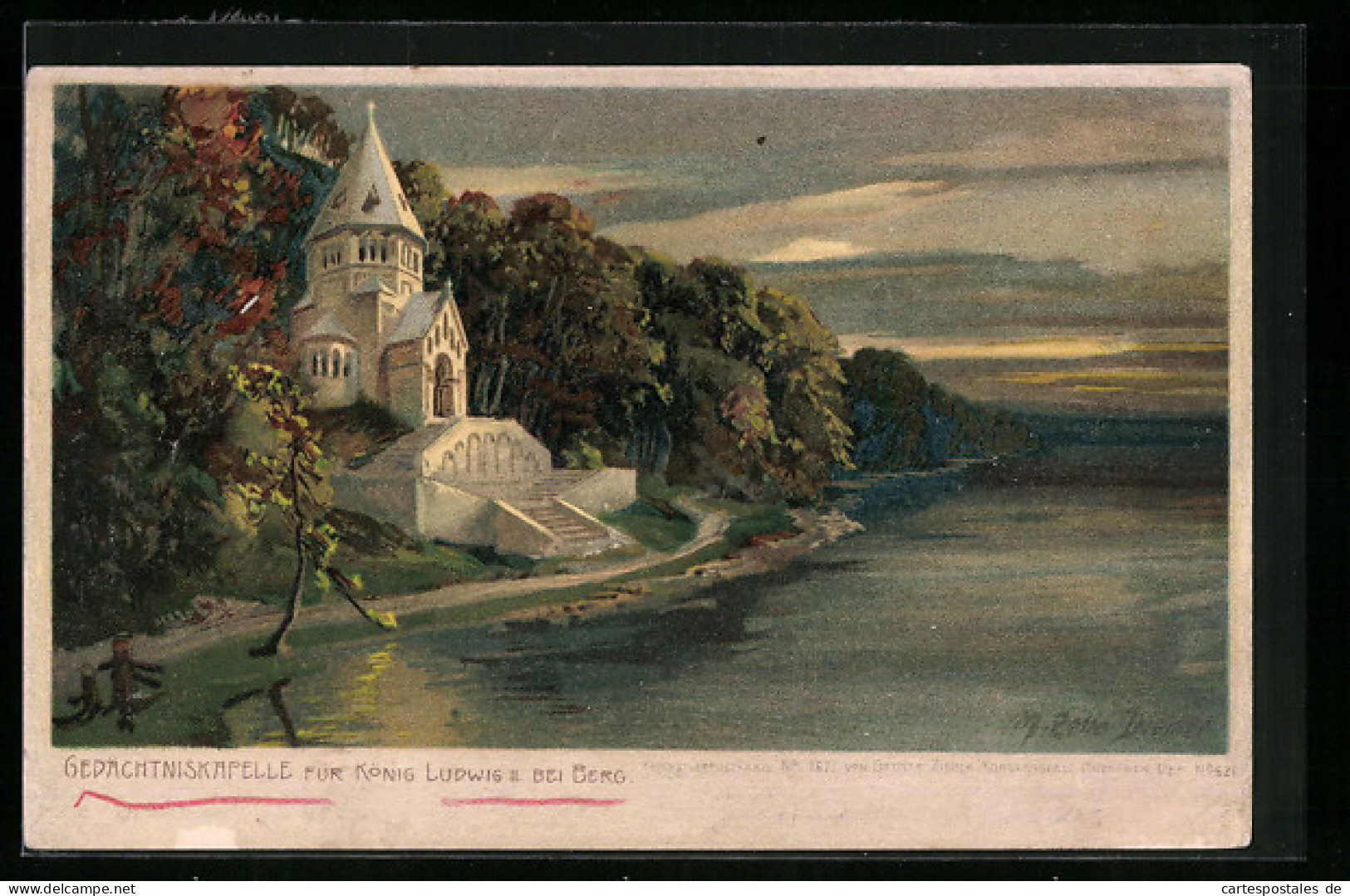 Künstler-Lithographie Edward Harrison Compton: Gedächtniskapelle Für König Ludwig II. Bei Berg  - Diemer, Zeno