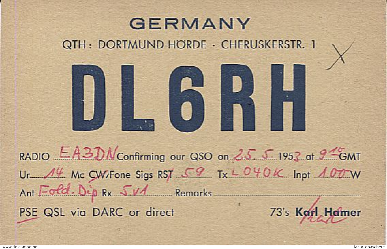 X120862 CARTE QSL RADIO AMATEUR DL6RH  ALLEMAGNE GERMANY DEUTSCHLAND DORTMUND HORDE EN 1953 - Radio-amateur