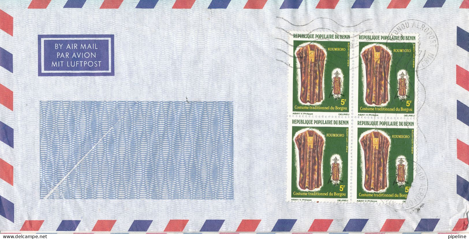 Benin Air Mail Cover Sent To Denmark 26-7-1987 With A Block Of 4, 1 Of The Stamps Is Damaged - Benin - Dahomey (1960-...)