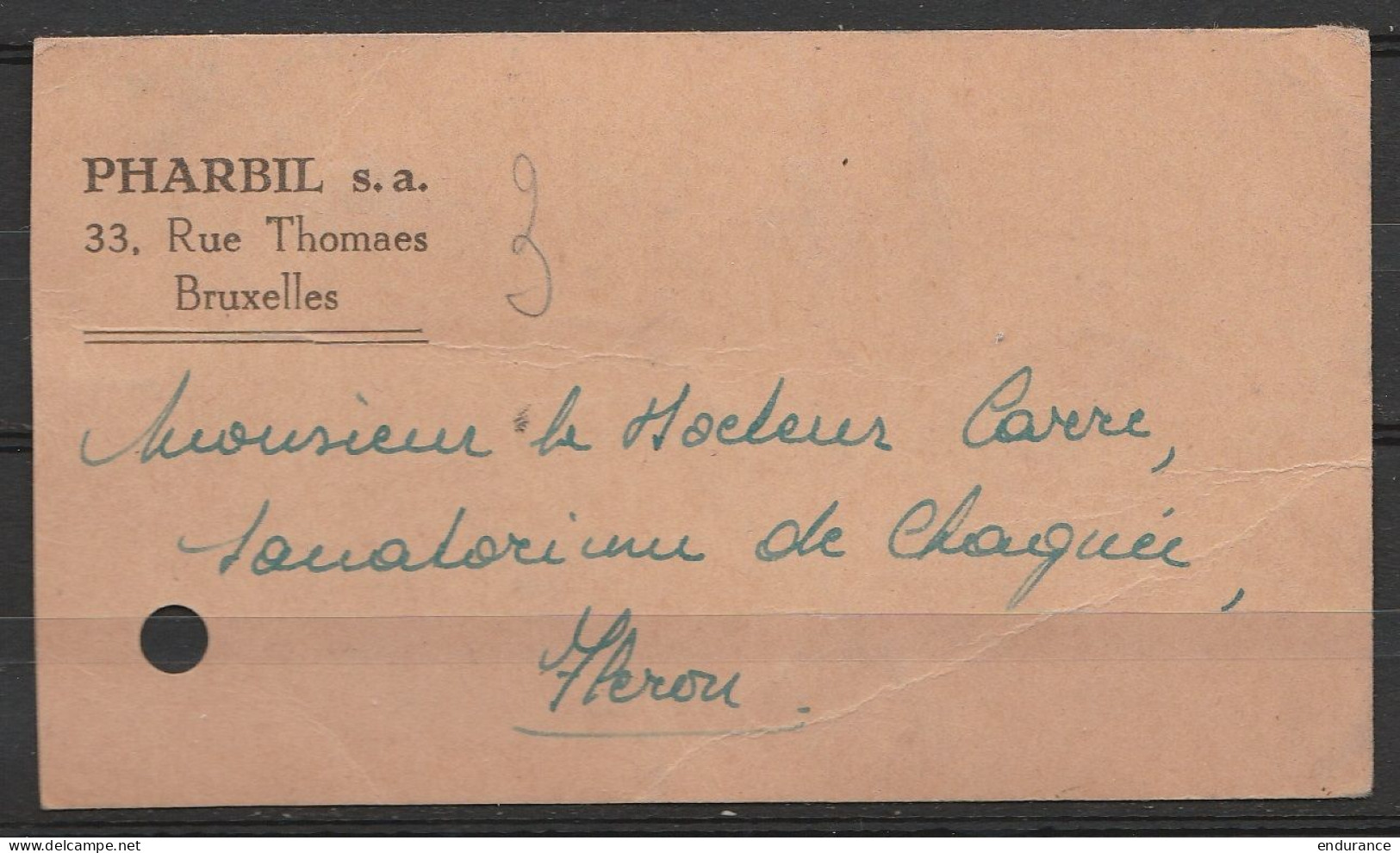 Etiquette Recommandée PHARBIL (Bruxelles) Affr. N°422+646 Càd JETTE /14-6-1951 Pour Sanatorium De Chaquée à FLERON - 1935-1949 Kleines Staatssiegel