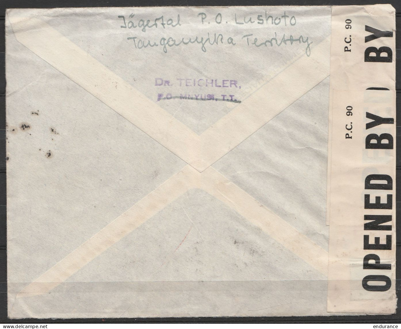 Tanganyika - L. Avion Affr. 2/- Càd LUSHOTO /18 JU 1940 Pour ZÜRICH (Suisse) - Bande Censure UK - Kenya, Oeganda & Tanganyika