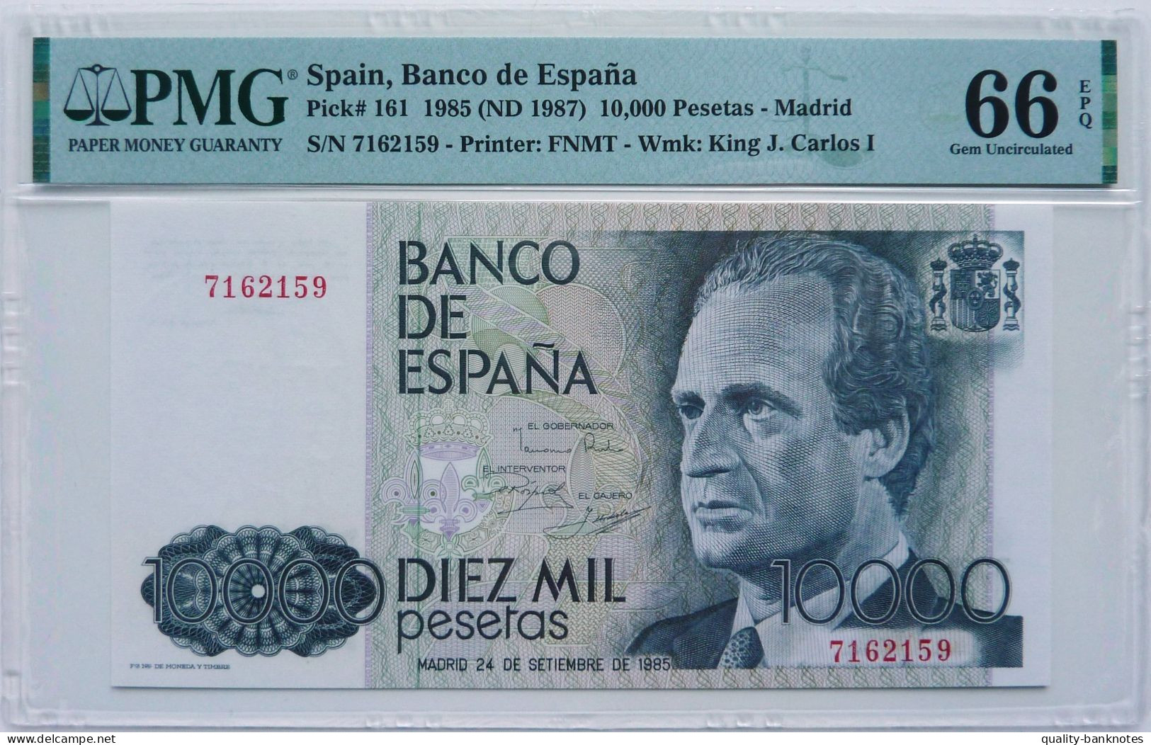 •Q-B•  SPAIN 10000 PESETAS 1985 • P 161 WITHOUT PREFIX IN SERIAL • PMG 66 GEM UNC - [ 4] 1975-… : Juan Carlos I
