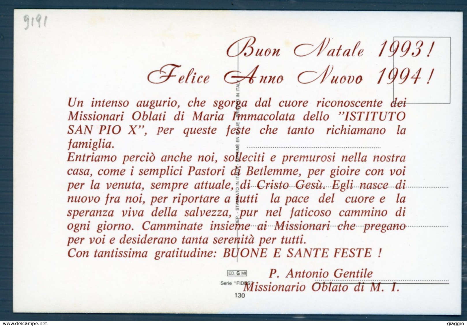 °°° Santino N. 9191 - Natale - Cartoncino °°° - Religion & Esotérisme