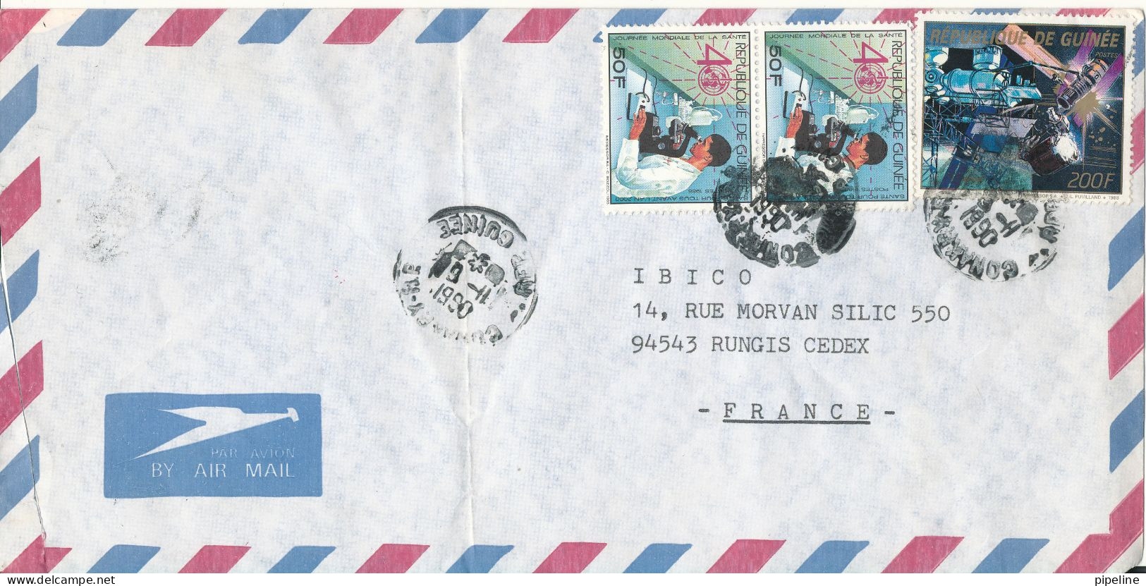 Guinea Air Mail Cover Sent To France 9-11-1990 Topic Stamps The Cover Is Damaged In The Left Side - Guinea (1958-...)