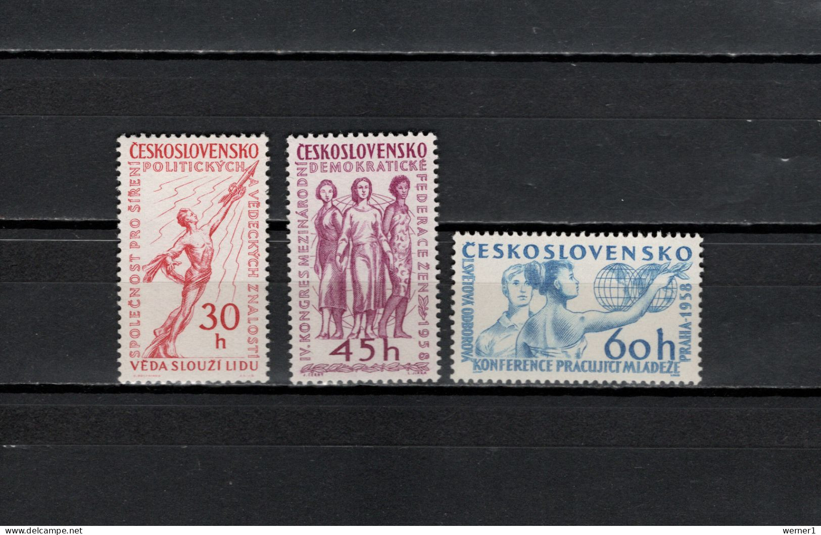 Czechoslovakia 1958 Space, Congresses Set Of 3 MNH - Europa