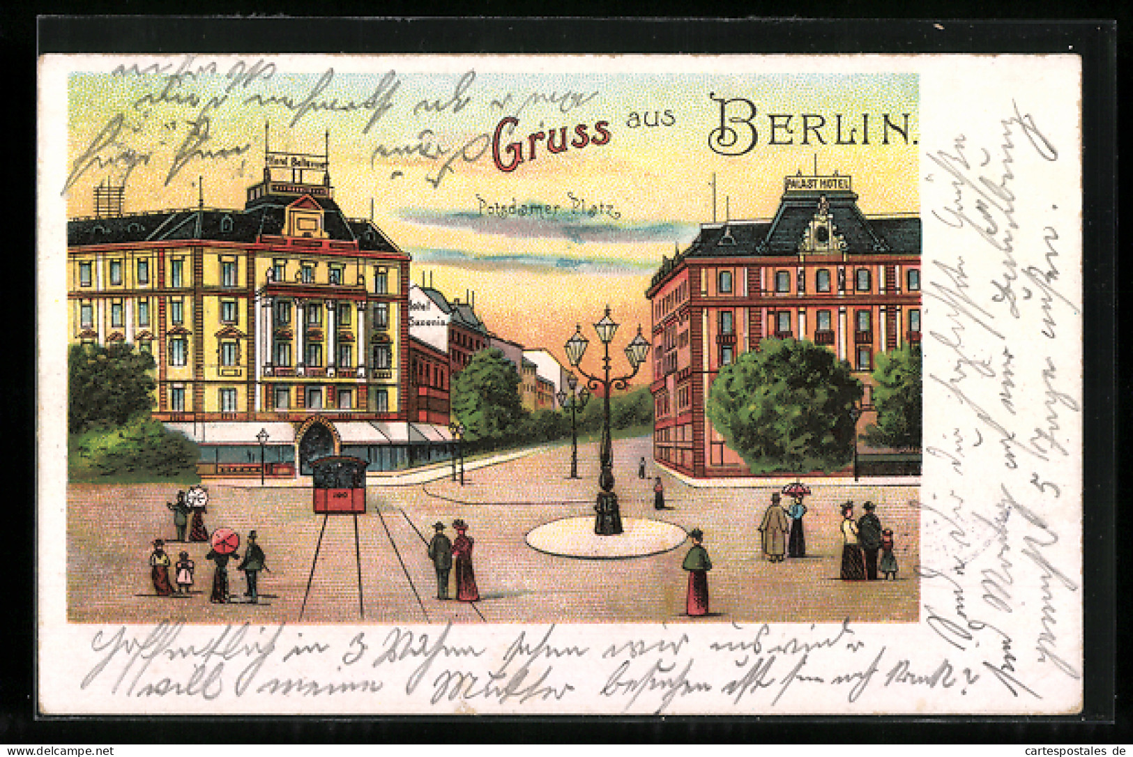 Lithographie Berlin-Tiergarten, Hotel Bellevue & Palast Hotel Am Potsdamer Platz  - Dierentuin