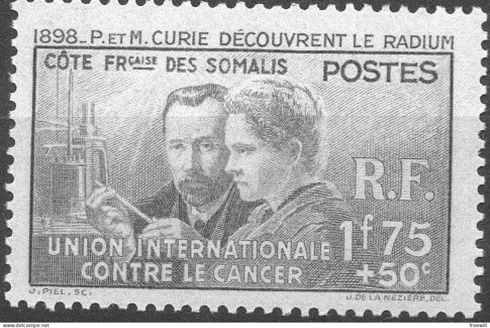 Côte Française Des Somalis Pierre Et Marie Curie , Union Internationale Contre Le Cancer  XXX 1938 - Nuovi