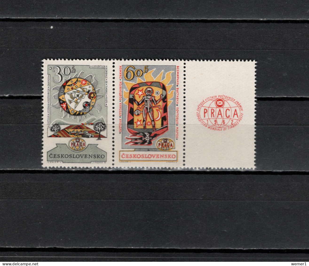 Czechoslovakia 1962 Space, Praga '62, 2 Stamps With Labels MNH - Europa