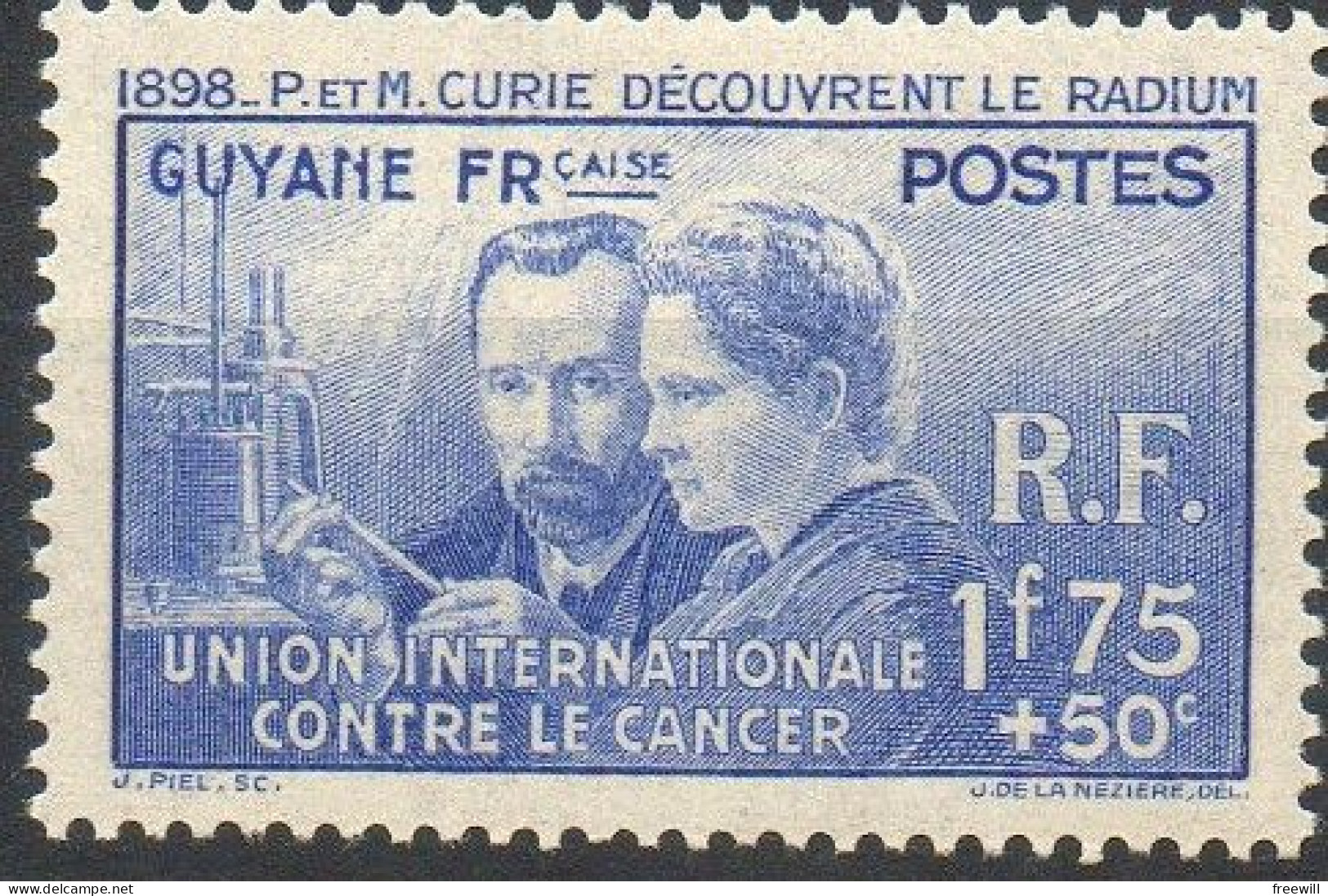 Guyane Française   Pierre Et Marie Curie , Union Internationale Contre Le Cancer  XXX 1938 - Ongebruikt